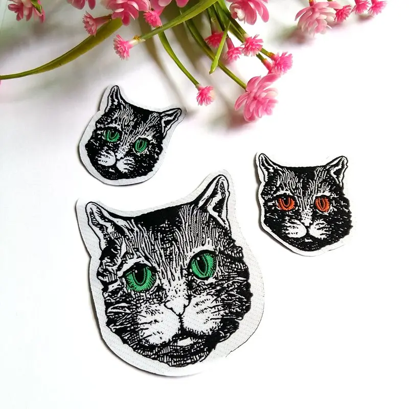 

10pcs/lot Cute Cat patches Embroidered Iron on Patches for Clothing DIY Stripes Clothes Stickers Custom Badges