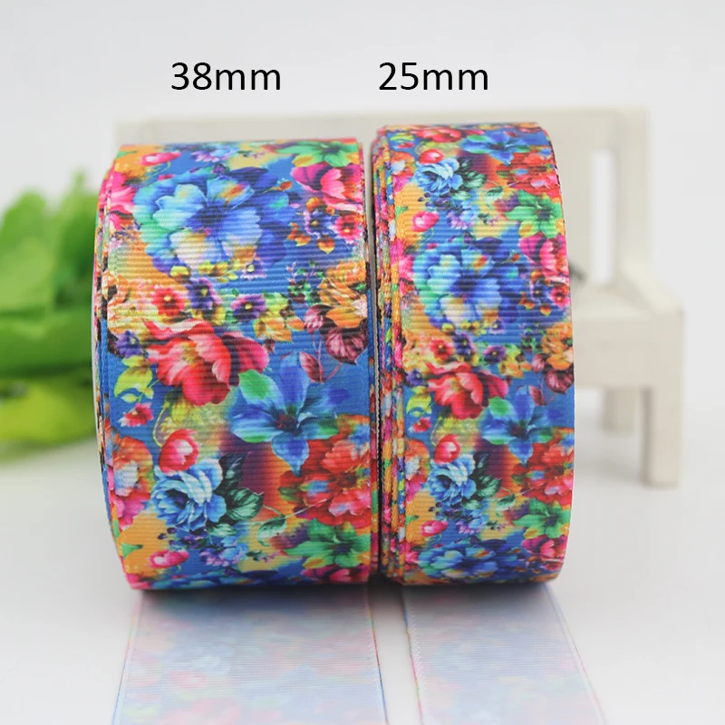 blue flower printed grosgrain ribbon DIY handmade materials gift wrap ...
