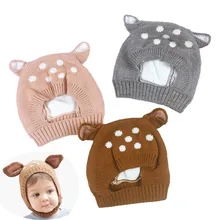 Детская шапка с рисунком оленя и ушками; зимняя теплая вязаная шапка для мальчиков и девочек; Детский шарф с капюшоном; вязаная шапка с ушками