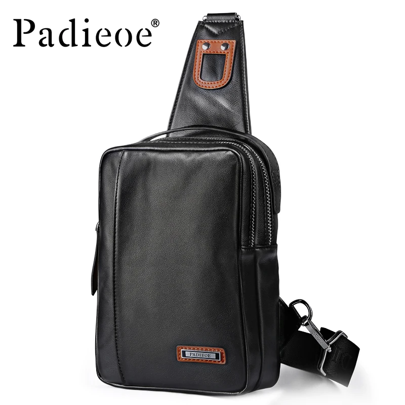 

Padieoe Messenger Bag Men's Genuine Leather Shoulder Bag Male Designer Chest Pack High Quality Cowhide Travel Sling Bag for Men