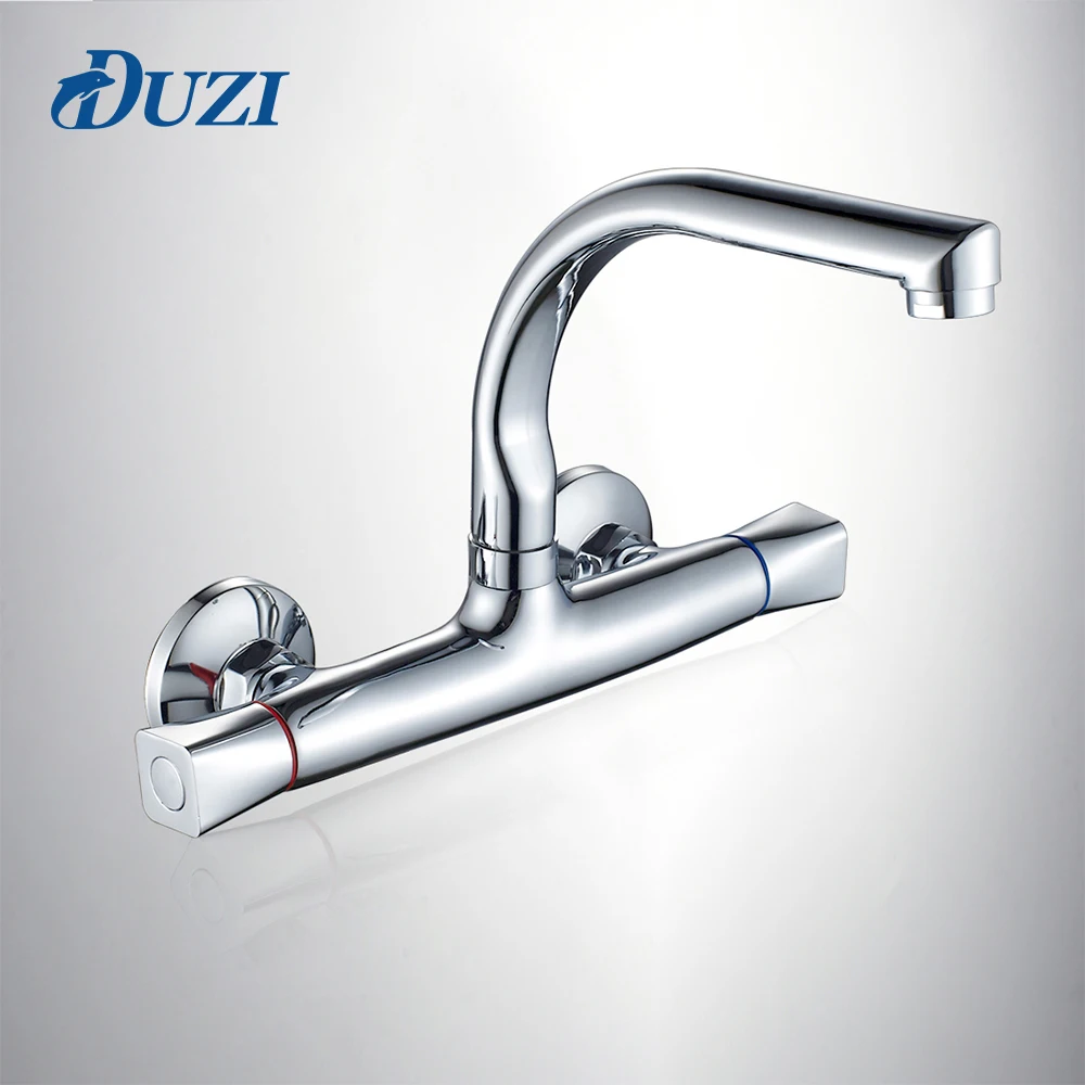 DUZI Wall Mount Flexible Kitchen Faucet Mixers Dual Handle Chrome Kitchen Sink Mixer Taps Dual