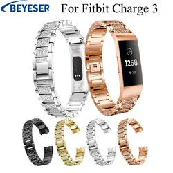 Для Fitbit Charge 3 группы мода нержавеющая сталь металл замена Смарт часы Ссылка браслет с Кристалл Rhinestone бретели для нижнего белья
