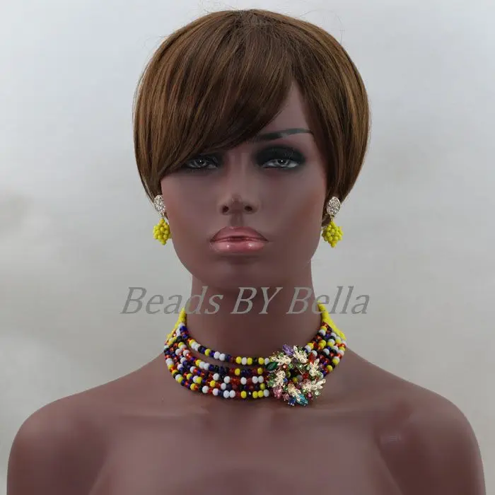 Lovely Yellow Multicolor Chunky Crystal Choker Necklace Set Women Party Gift Beads African Jewelry Sets Free Shipping ABL364 | Украшения и
