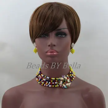 

Lovely Yellow Multicolor Chunky Crystal Choker Necklace Set Women Party Gift Beads African Jewelry Sets Free Shipping ABL364