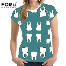 FORUDESIGNS/женская футболка с принтом стоматолога из мультфильма; брендовая одежда; топ с коротким рукавом; футболки для женщин; комфортные топы с круглым вырезом