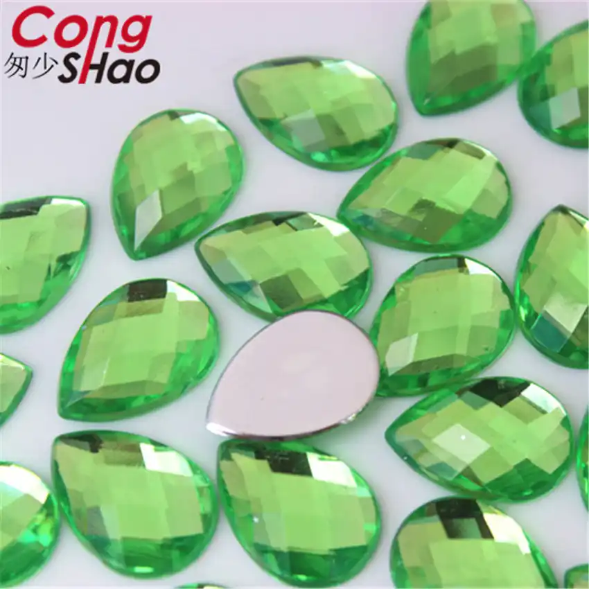Acrylic Flat-back Oval Shaped 18x25mm Green Color Stone No Hole 5 pcs