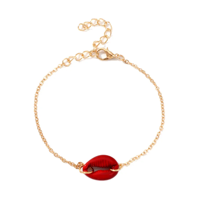 

Fashion Cowrie Red Sea Shell Bracelet Women Accessories Punk Summer Seashell Rope Chain