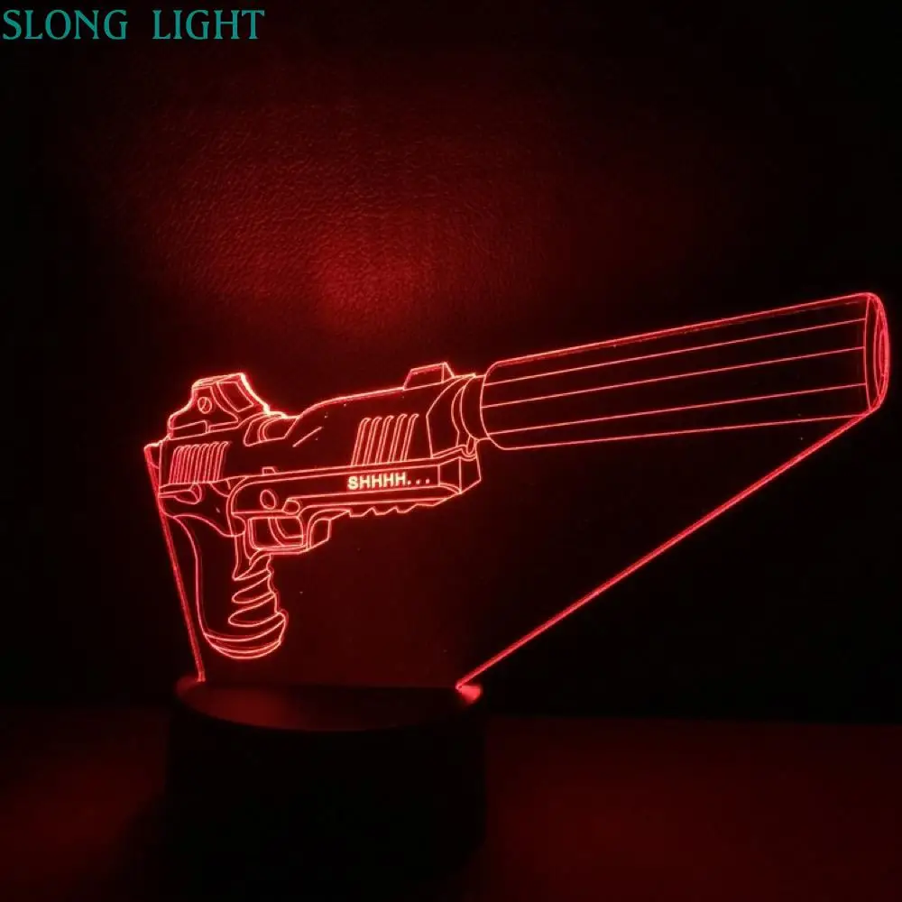 

Pistol Night Light LED 3D Illusion USB Touch Sensor RGB Decorative Lights Child Kids Boys Gift Weapon Table Lamp desk Gadget