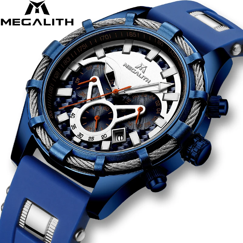 Мужские часы MEGALIT 2019 мужские спортивные повседневные с резиновым ремешком