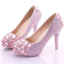 Sexy Luxury Rhinestone Princess Wedding Shoes For Woman High heel Pink Candy Color Pumps Woman Shoes