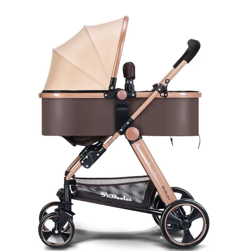 

Khaki steel frame four solid wheel strollers for new born baby high quality umbrella baby stroller 2 in 1 multi color