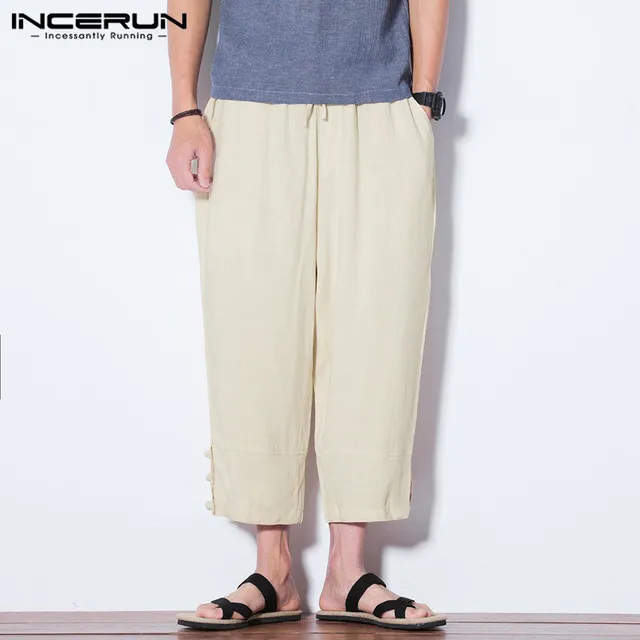 INCEURN Men’s Harem Pants Ankle Button Casual Pants Loose Pant Wide Legs Joggers Men Clothes Pantalon Women Cotton Baggy  5XL