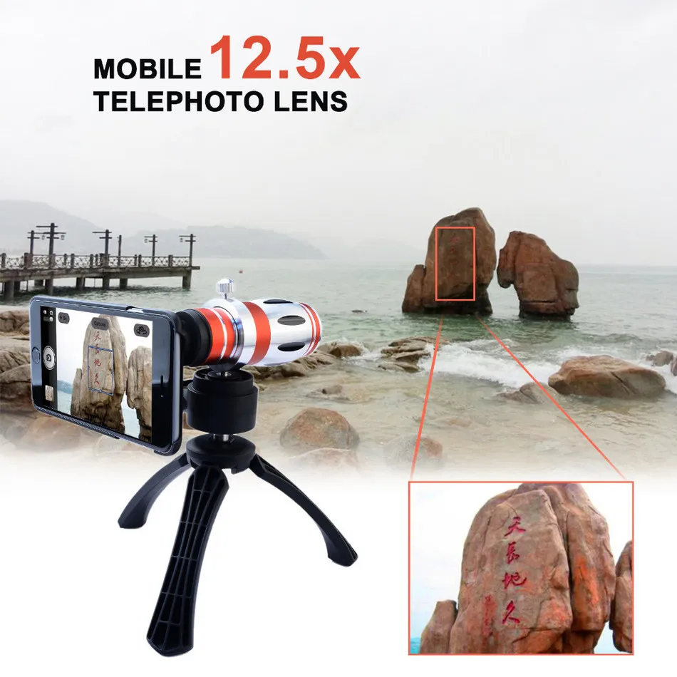 Newest 12.5X Telephoto Telescope Zoom Lenses For Samsung Galaxy S3 S4 S5 S6 S7 Phone Case With Mobile Tripod Camera Lens Kit