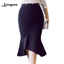 New Arrival 2018 Hot Fashion Black Trumpet Skirt Women Vintage Slim Sexy Pencil Skirt Female Skirts with Ruffles plus size S-5XL