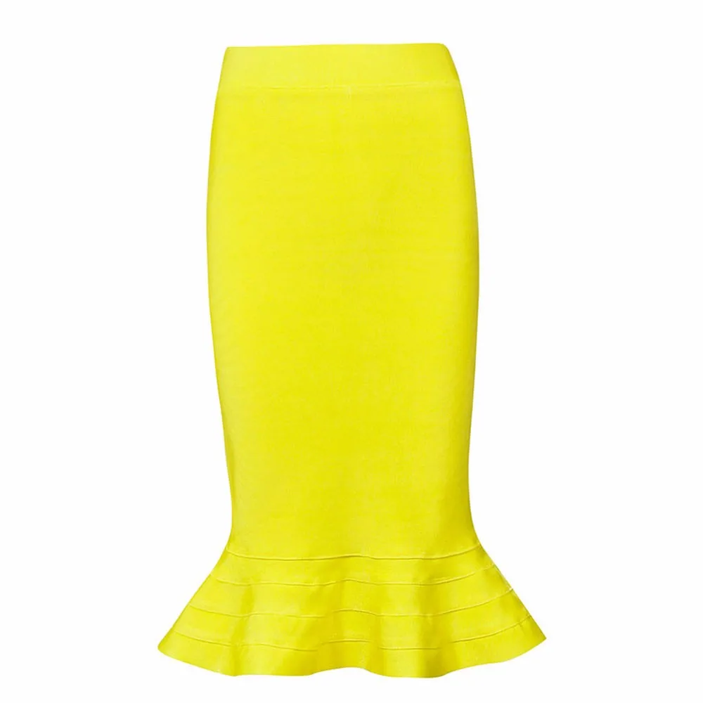 yellow 2020 new fashion sexy women's knee length high waist rayon hl fishtail mermaid bandage skirt skorts for women
