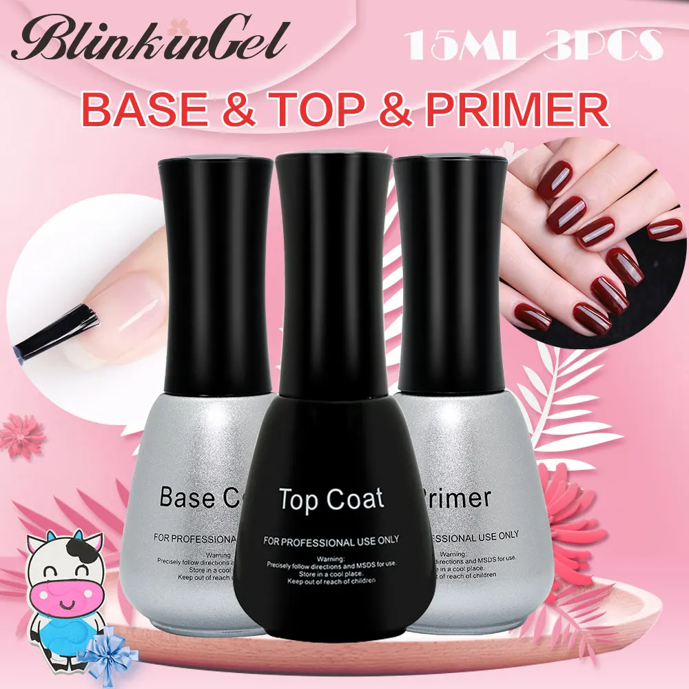 

BlinkinGel 3pcs/set Mineral Primer Nail Rubber Base Liquid Primer 15 ml Nail Multi-Use Top & Base Coat Primer for Nail Top Coat