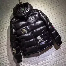 Winter Thicker Mens & Boys Jackets with Hooded 90% White Duck Down Coats with Skull Embroidery Zipper Warm Outwear Black Sale