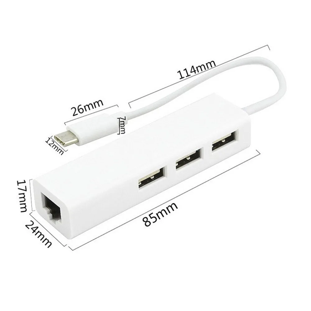 100 pcs 3 포트 USB 3.0 허브 유형 C to RJ45 100Mbps 이더넷 LAN 어댑터 데이터 유형-C 유선 네트워크 카드 Macbook 용 고속