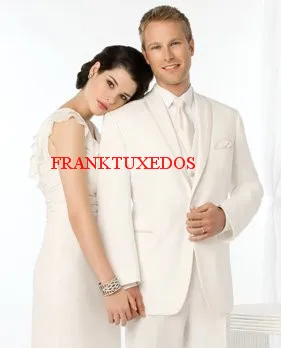 

2017 Customize made White Groom Tuxedos Costume homme Best Man Groomsmen Prom Suits Men Wedding Suits(Jacket+Pants+vest+Tie)