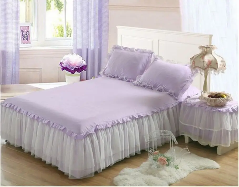 1/комплект из 3 предметов, кружевной на двуспальную кровать, наволочки для подушек, Twin queen King розовое платье кроя принцесса для простыни на кровать наматрасник для девочек постельное белье Bedspead Falda de Кама