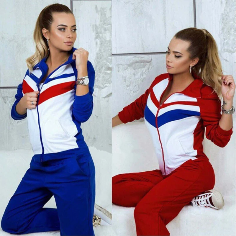 

2017 European and American style spring and autumn new knit sports running set ladies two colors outdoor fitness sweater set gir