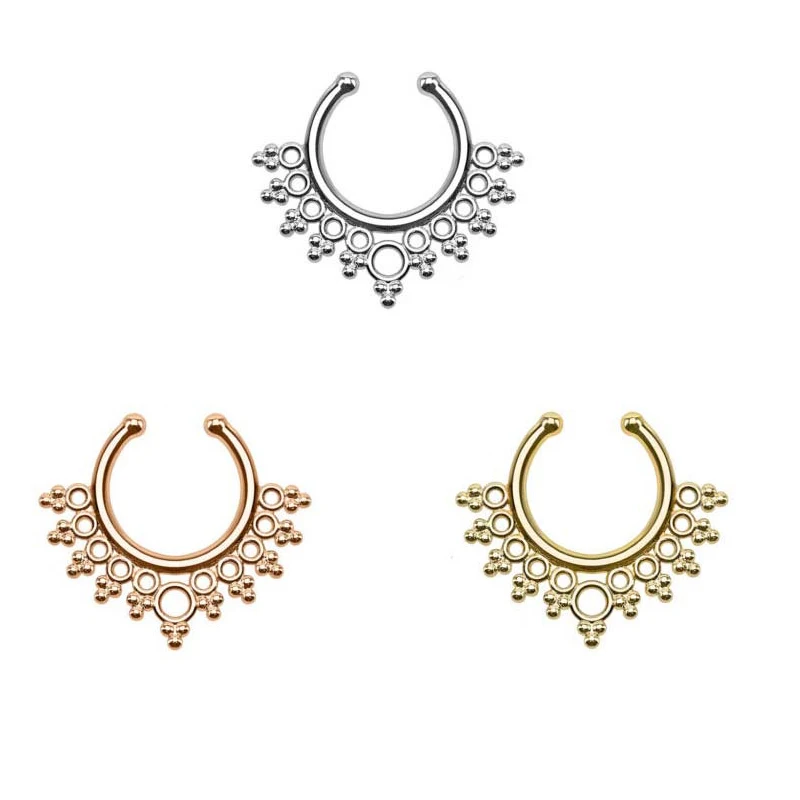 10pcs Women punk Fake Septum Clicker Nose Ring rose gold and silver