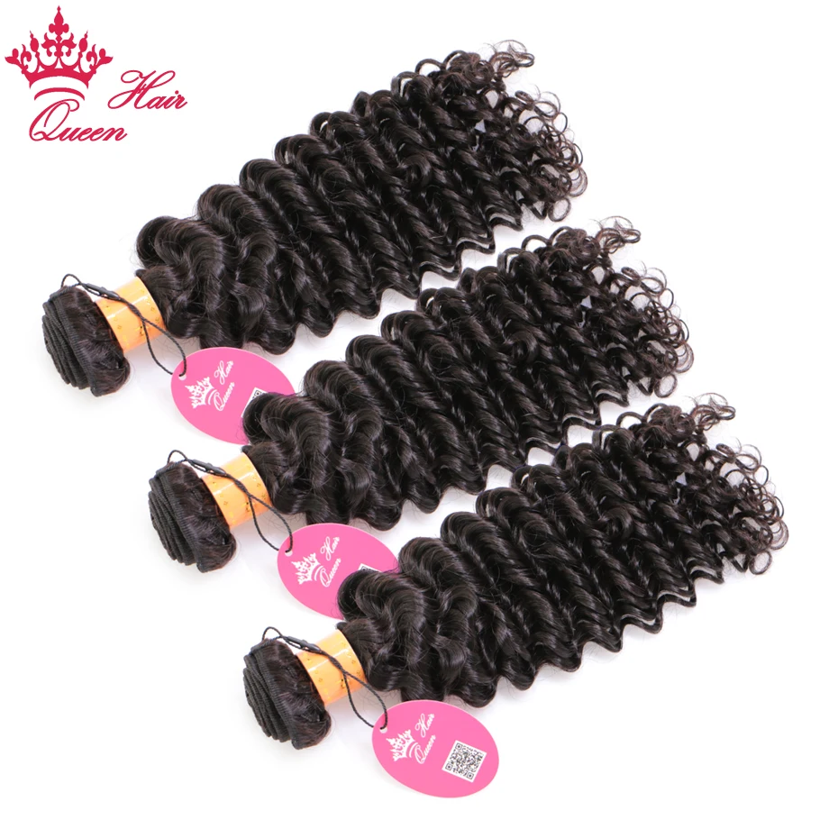 Queen hair 100% индийский натуральные волосы глубокая волна Связки 3 шт./лот ткань натуральный Цвет 1B Волосы remy расширения 10 "-30" Бесплатная