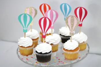 

colorful Hot Air Balloon Cupcake Toppers - Birthday wedding bridal shower party cake decor