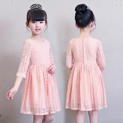 Летнее платье с фатиновой юбкой для девочек, три четверти рукав вечерние свадебные специальные Кружевное платье покроя "принцесс" для