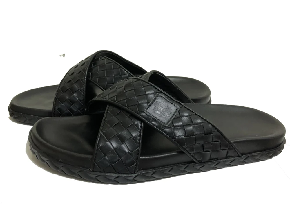 

2019 New Arrival Hand-woven cowhide Flip flops Mens Sandals Perennial Large size Sandals Black Flat Mens shoes