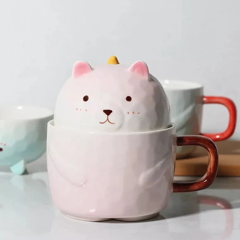 

Bear Coffee Couple Handmade Mug with handle, Funny Tea Ceramic cup with cover set for Bride and Groom, Matching Gift Wedding