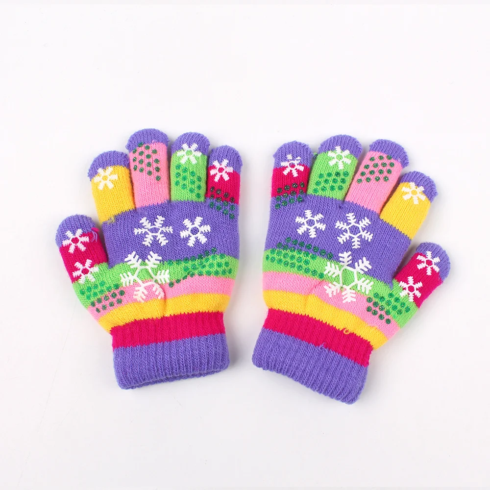 Warm Knitted Children Gloves Snowflake Colorful Girls Gloves Five Finger Mittens For Girls Autumn Winter Children Accessories (5)