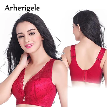 

Arherigele Sexy Lace Lingerie Push Up Bras for Women Underwear Deep V Vest Bra Brassiere C D Cups Big Size Wire Free Gather Bra