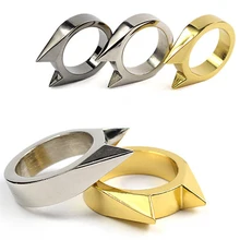 1Pcs Women Men Safety Survival Ring Tool EDC Self Defence Stainless Steel Finger Defense Silver Gold Black Color