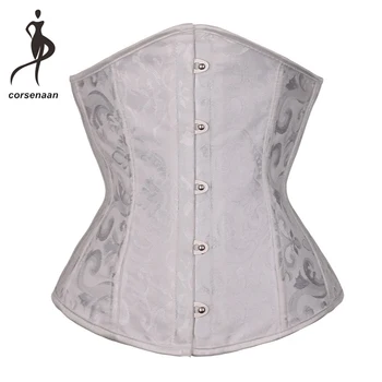 

White Women Bridal Corsets Slimming Waist Cincher Shaper Lace Up Brocade Corselet Steel Boned Corset 28331#