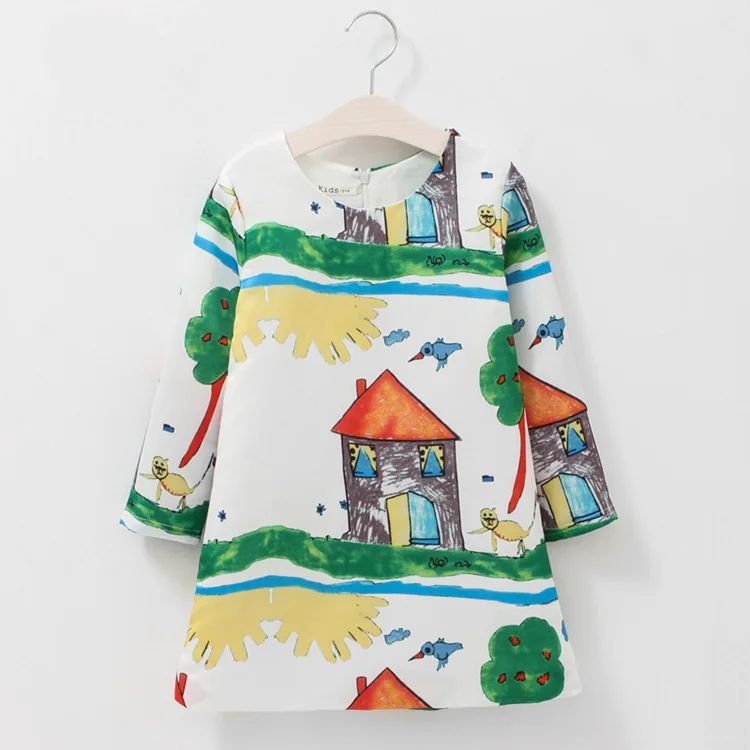 

Baby Girls Dresses Brand Princess Dress Girl Clothes Floral Print Kids Dresses Children Costumes 3-10 Years Old