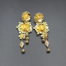 Европа и США Роскошные серьги с кисточками металлический Подсолнух кисточкой Золотые длинные серьги шарики 124