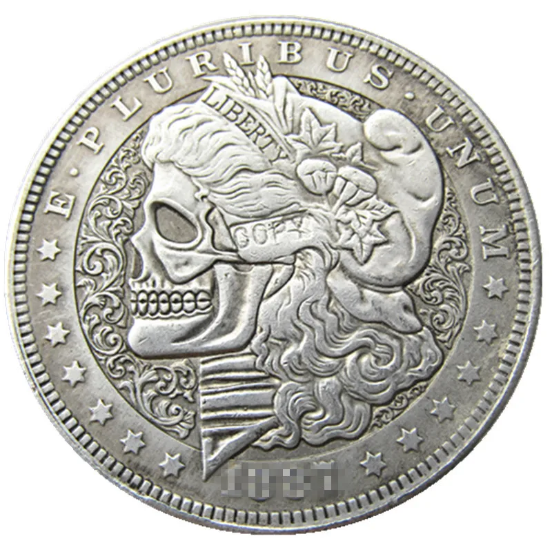 

HB(08)US 1887 Morgan Dollar Skull Zombie Skeleton Silver Plated Copy Coins