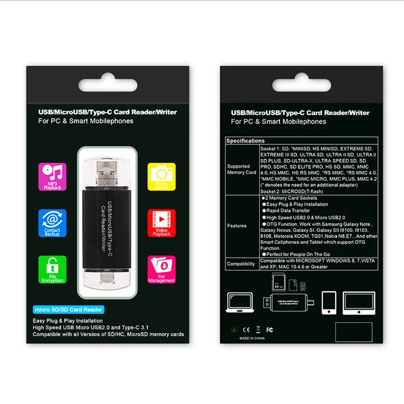 OTG кард ридер 3 в 1 новый тип C Micro USB и высокоскоростной 2 0 универсальный TF/SD для Android