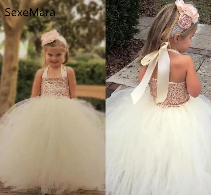 Flower Girl Dresses For Wedding Bling Bling Rose Gold Sequins