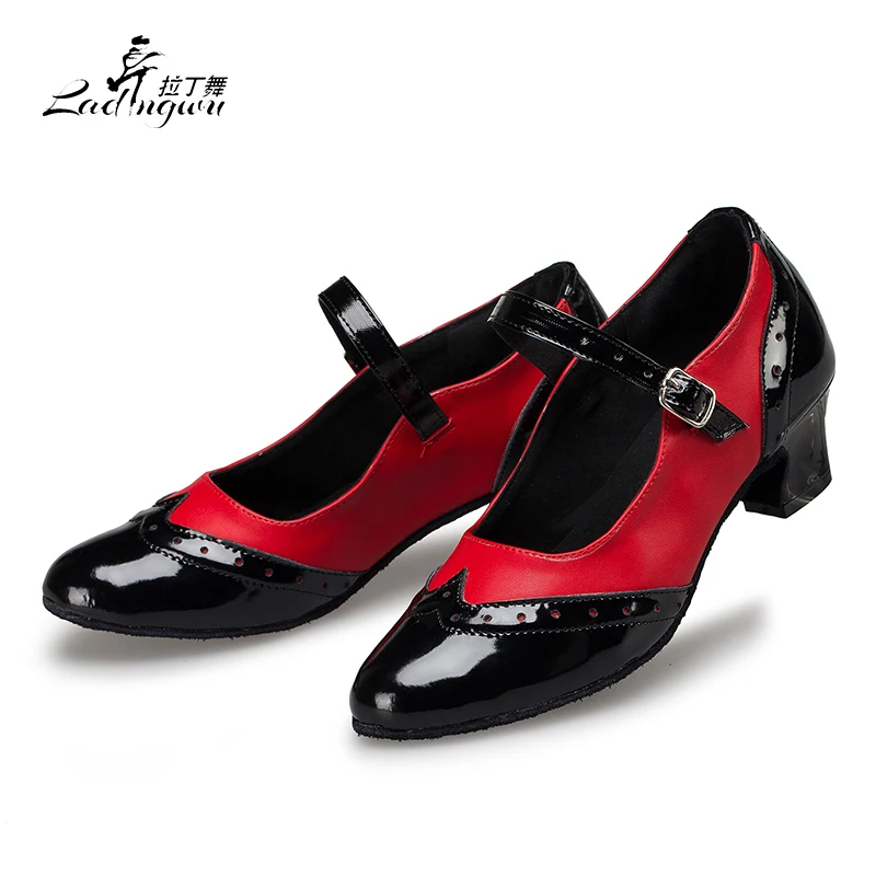 Ceny Ladingwu darmowa wysyłka damska wiosna jesień buty do tańca towarzyskiego zamknięte Toe Latin Salsa buty do tańca dla dziewczynek średni obcas
