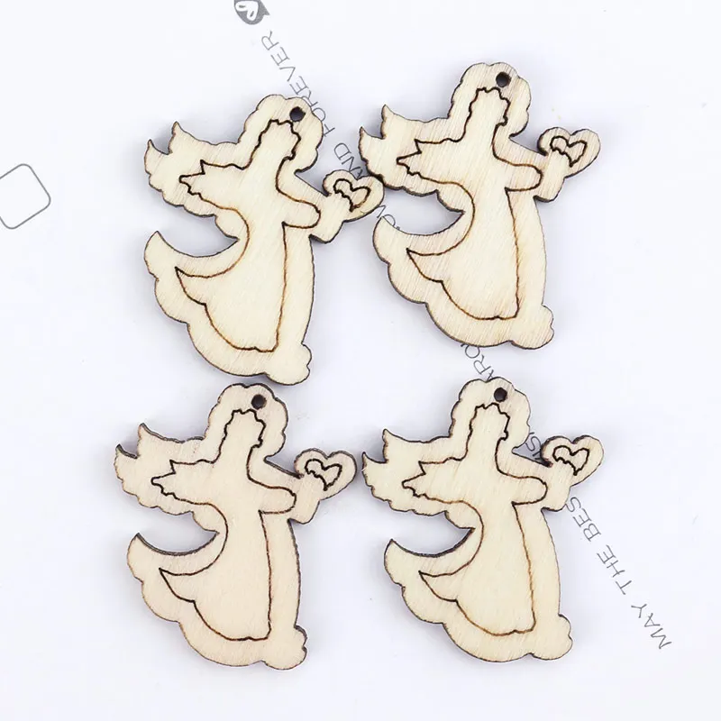 

50Pcs Wooden Slices Angel Style with Top Hole DIY Accessories Small Pendant for Christmas Tree Ornaments Wood DIY Package Crafts