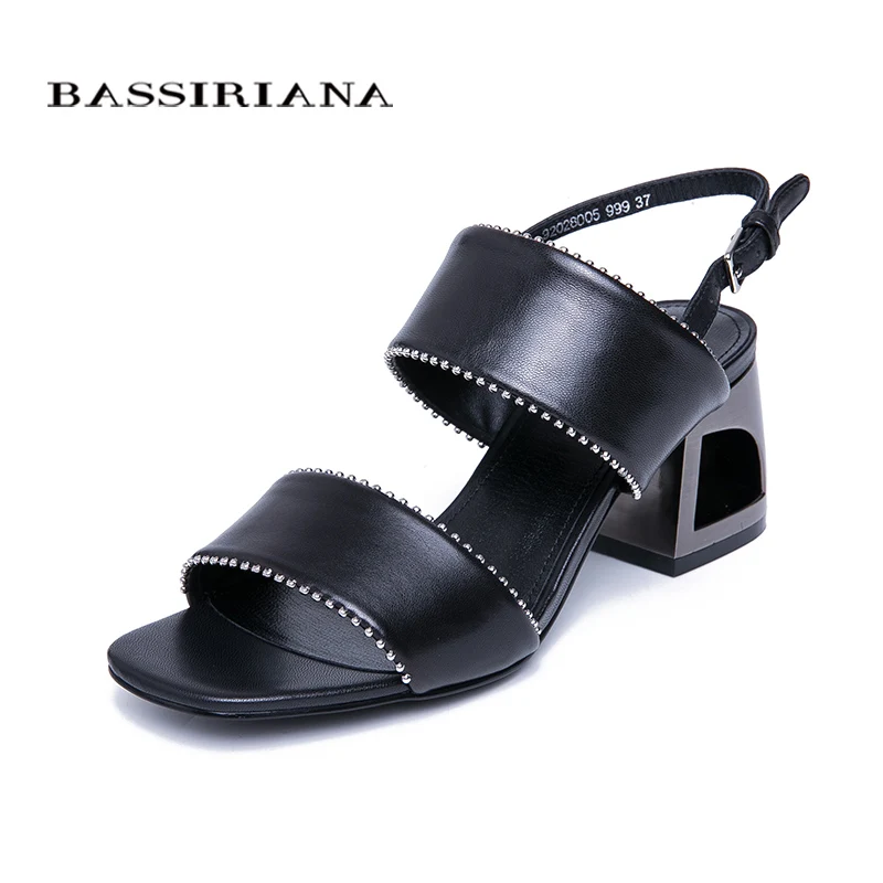 BASSIRIANA/Новинка года, классические туфли из натуральной кожи, женские летние босоножки, туфли на высоком каблуке, туфли на высоком каблуке с пряжкой и ремешком сзади, цвет черный, розовый, Размеры 35-41