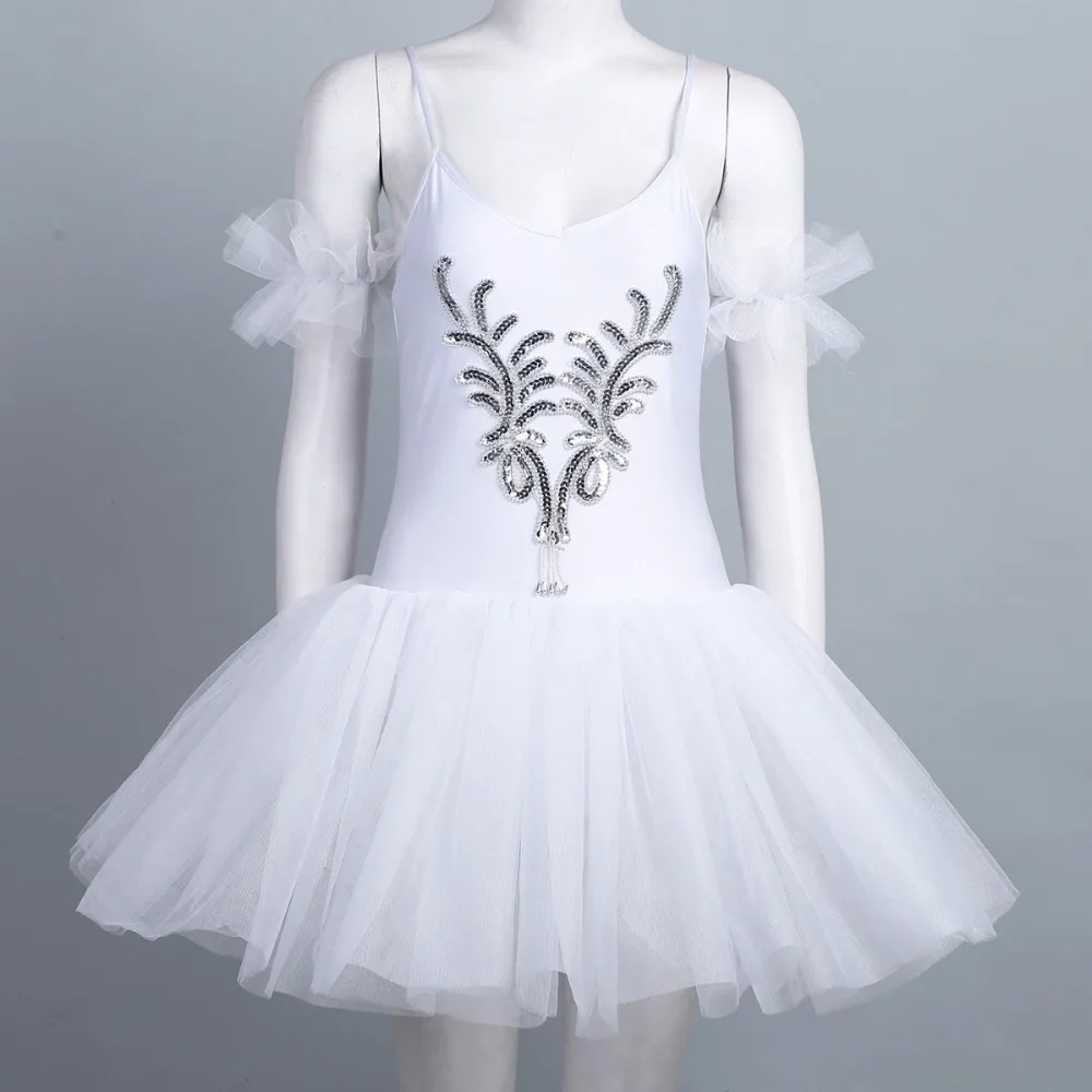 TiaoBug белые женские Лебединое озеро костюмы балетное платье на бретельках без рукавов блестками бисер цветок Купальник платье-пачка для