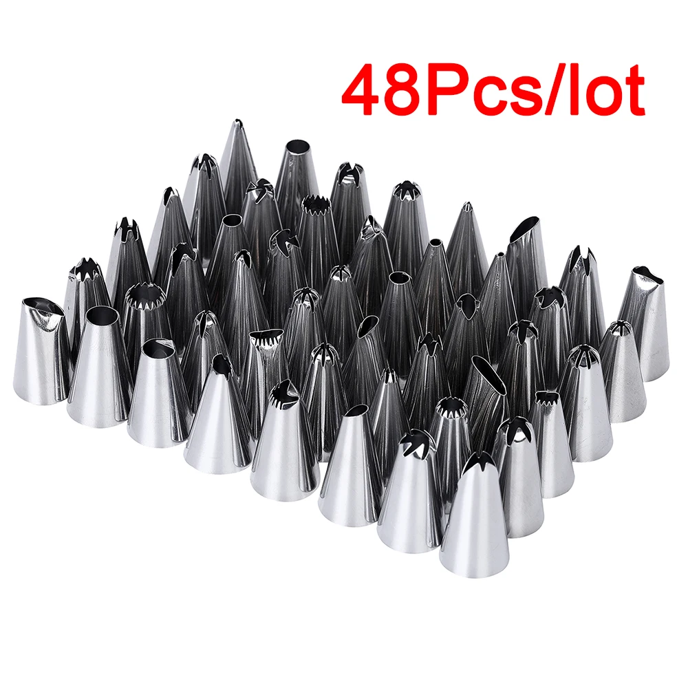 

48Pcs/Lot Stainless Steel Nozzle Tips DIY Cake Decorating Tools Icing Piping Cream Pastry Bag Nozzle Kitchen Bakery Tools