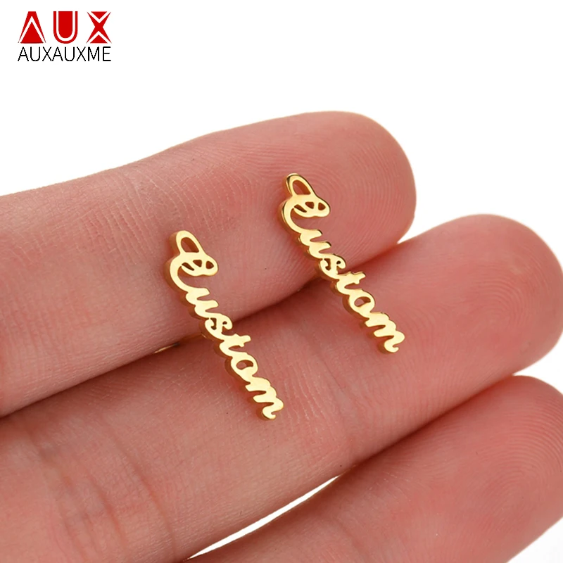 

Auxauxme Charm Personalize Name Stud Earring For Women Stainless Steel Customize Letter Piercing Earrings Christmas Gift