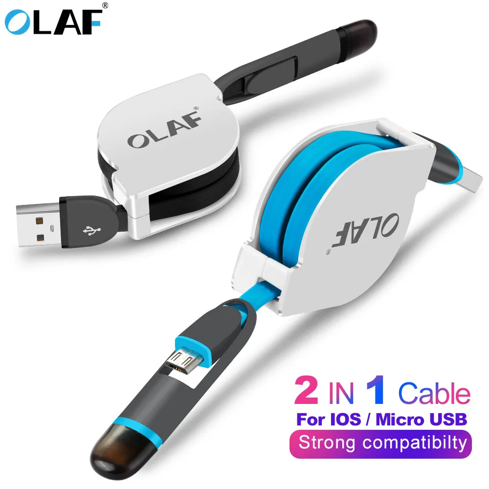 2 in 1 USB Cable For iPhone XS Max XR X 8 7 6 6S Micro USB Cable
Android for Samsung Xiaomi Huawei Retractable Charger USB Port