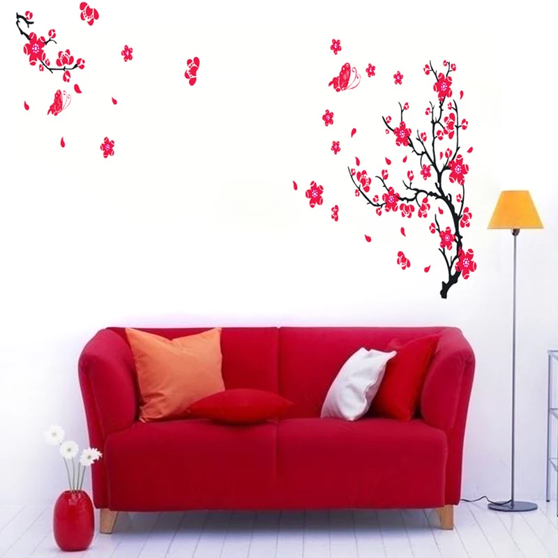Removable Blossom Flower Butterfly Vinyl Art Decal Wall Home Sticker Room Decor Plum Wall Stickers Wandaufkleber