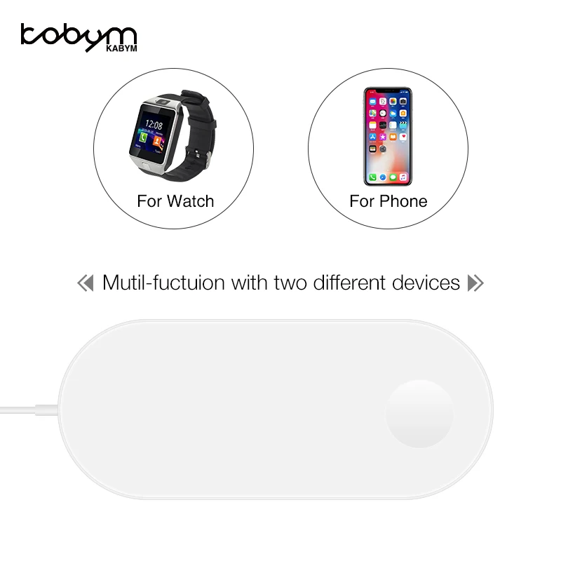 Kabym 2 в 1 Беспроводное зарядное устройство для iPhone X 8 Plus Apple Watch 7 5 Вт Samsung мобильного