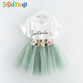 

Sodawn Summer Style Girls Clothing Fashion Letters T-shirt + Flower Skirts 2Pcs Suit Girls Clothing Sets Children Clothes